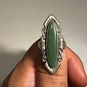 Native American Navajo Bell Trading Post Sterling Ring Dark Jade